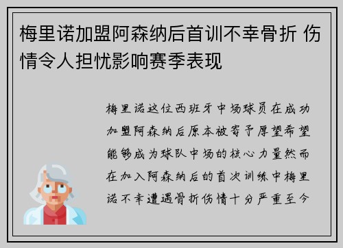 梅里诺加盟阿森纳后首训不幸骨折 伤情令人担忧影响赛季表现 梅里诺加盟阿森纳后首训不幸骨折 伤情令人担忧影响赛季表现